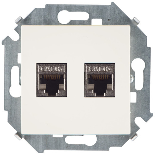 Розетка компьютерная двойная 2хRJ45 кат.6A (АМР, FTP), слоновая кость