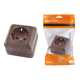 TDM Розетка 2П+З открытой установки IP20 16А, бук 