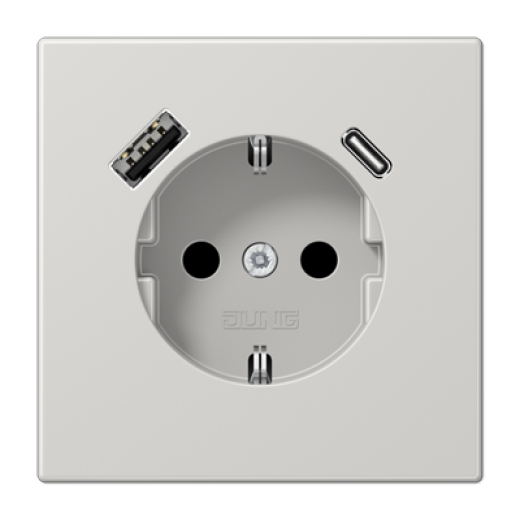 Розетка SCHUKO® с USB-зарядным устройством, тип A + тип С, термопласт, светло-серый