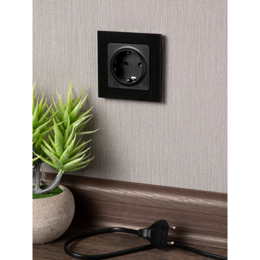 Стокгольм Механизм Розетки 1-местной с/з 16А автоматические клеммы черный с защ. штор. EKF PROxima