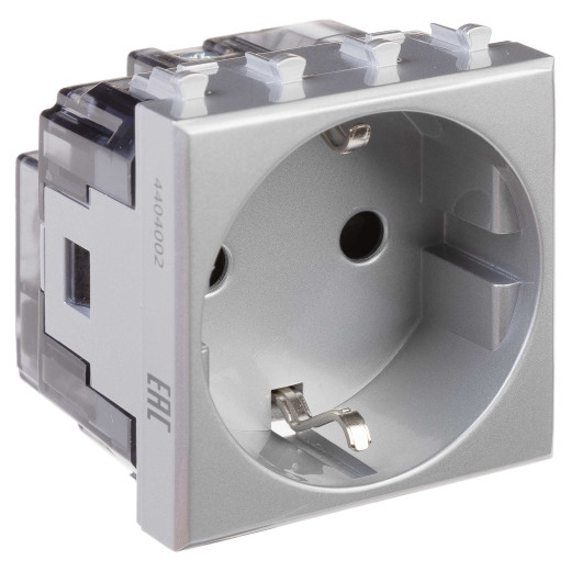 Розетка модульная, 2P+E, с з/ш, Avanti, закаленная сталь, 2 модуля