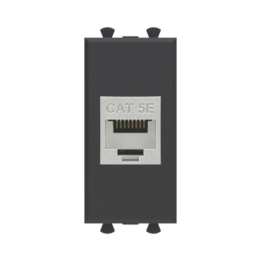 Компьютерная розетка RJ-45 без шторки модульная, кат.5е экранированная, Avanti, черный матовый, 1 модуль