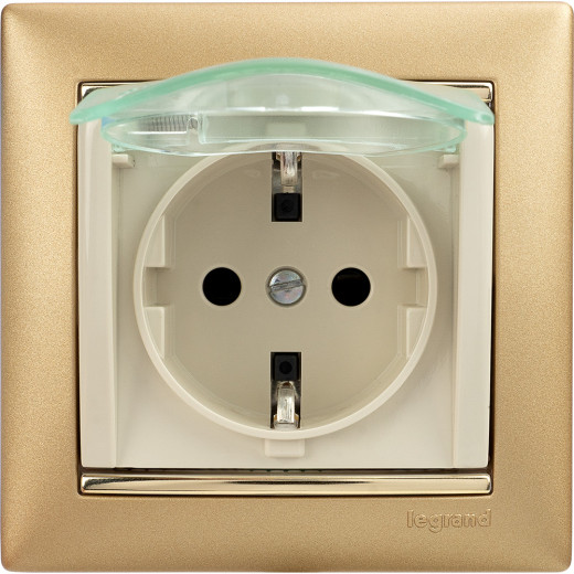 Розетка с заземлением IP44 - Legrand Valena - со шторками с защитной крышкой 16А 250В винтовые зажимы - слоновая кость