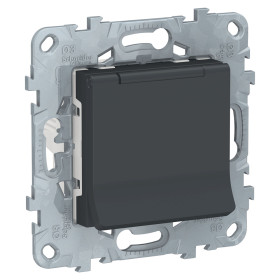 Schneider Electric Unica New Антрацит Розетка с/з со шторками, с крышкой, 16А, 250В, IP40