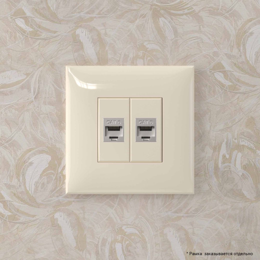 Компьютерная розетка RJ-45 без шторки в стену, кат.6 двойная экранированная, Avanti, ванильная дымка