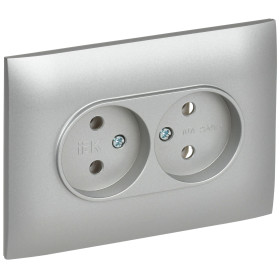 IEK SKANDY Серебряный Розетка 2-ая б/з 10А в сборе SK-R10S
