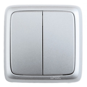 Hegel Альфа наруж Серебро ВА16-153-06 Выключатель 2-клавишный с изол. пластиной