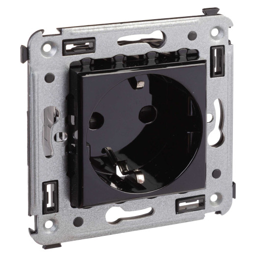 Розетка в стену, 2P+E, с з/ш, Avanti, черный квадрат