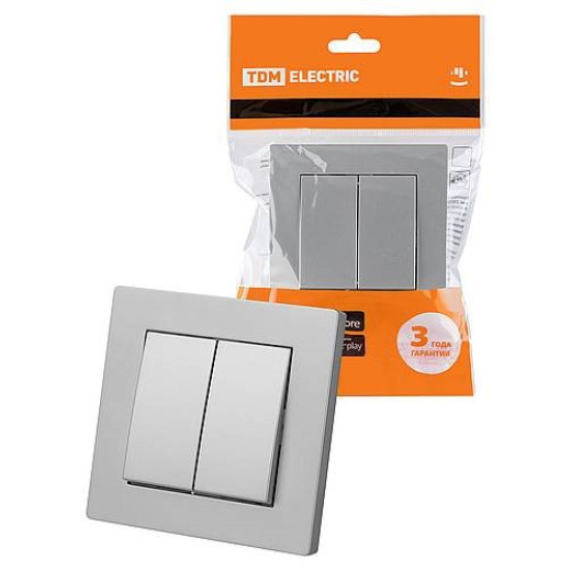 Выключатель 2-х кл. 10А серебр. металлик 