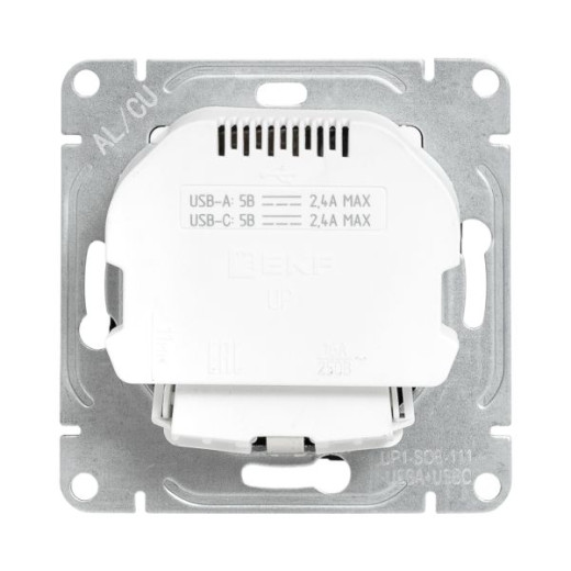 Механизм розетки с USB-A+С - 2шт, 16А, с заземлением, со шторками, чёрный Эпика EKF