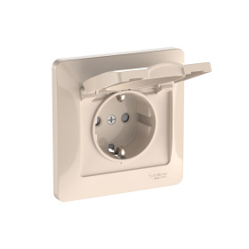 Systeme Electric Glossa Бежевый Розетка с зазем. со шторк. с крышк., 16А, IP20, в сборе, быстрозажим. клем.