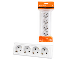 TDM Розетка 4-х местная горизонтальная 2П+3 открытой установки IP20 16A белая 