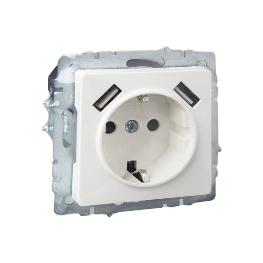 BRITE Роз. с з/к/ш 16А с USB A+A 3,1А РЮш10-2-БрБ бел. IEK