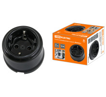 TDM Розетка фарфоровая 2П+З 16А 250В черная «Болонь»