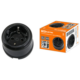 TDM Розетка фарфоровая 2П+З 16А 250В черная «Болонь»