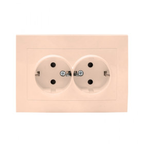 EKF PROxima Валенсия розетка 2-местная с/з 16А кремовая с защ. штор..