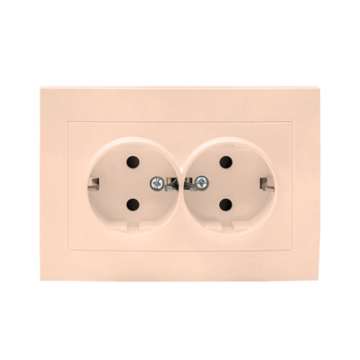 Валенсия розетка 2-местная с/з 16А кремовая с защ. штор. EKF PROxima