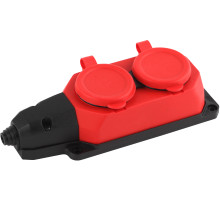 ЭРА Колодка K-2e-RED-IP44 каучуковая с заземлением 2 розетки 16A IP44 красная