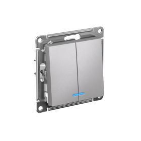 Systeme Electric AtlasDesign Алюминий Выключатель 2-клавишный с подсвет.,сх.5а, 10АХ,мех., быстрозажим. клем.