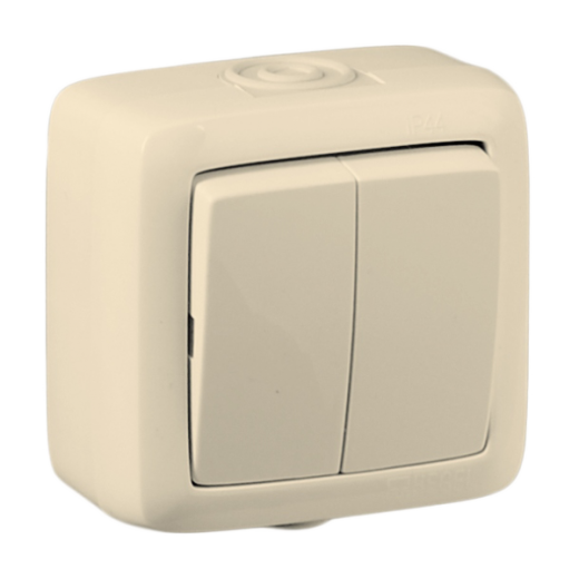 ВА16-251-01 Выключатель открытой установки, двухклавишный, брызгозащищенный, цвет слоновая кость