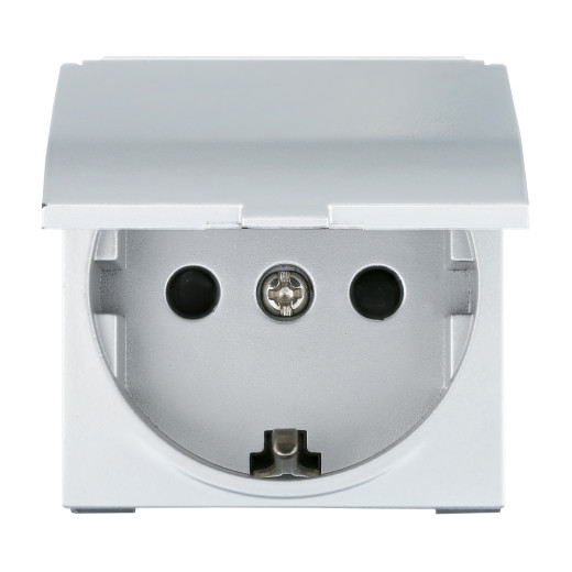 LK45 Розетка с з/к, шторками и крышкой (серебристый металлик)