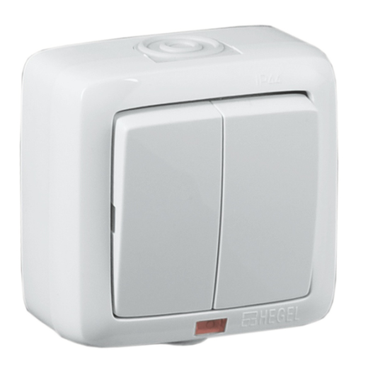 ВА10-252 Выключатель открытой установки, двухклавишный, с индикацией, брызгозащищенный, цвет белый