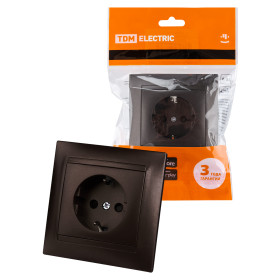 TDM Розетка 2П+З 16А 250В с защ. шт. шоколад 