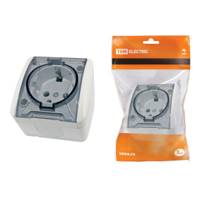 TDM Розетка 2П+3 открытой установки IP54 16А с прозрачной крышкой белая 