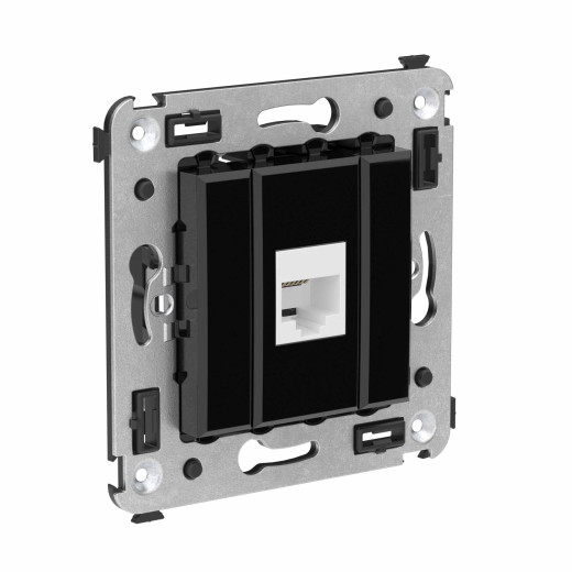 Телефонная розетка RJ-12 без шторки в стену одинарная, Avanti, черный квадрат
