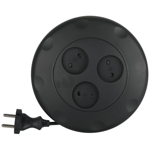 Удлинитель электрический ЭРА UR-3-3m-B рулетка без заземления 3 розетки 3м 2x1мм2 10А черная