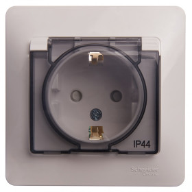 Systeme Electric Glossa Бел Розетка с/з со шторками с крышкой, IP44 (в сборе с рамкой)