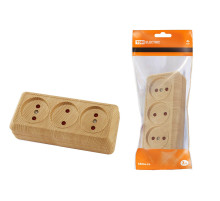 TDM Розетка 3-х местная горизонтальная 2П открытой установки IP20 10A с з/ш сосна 