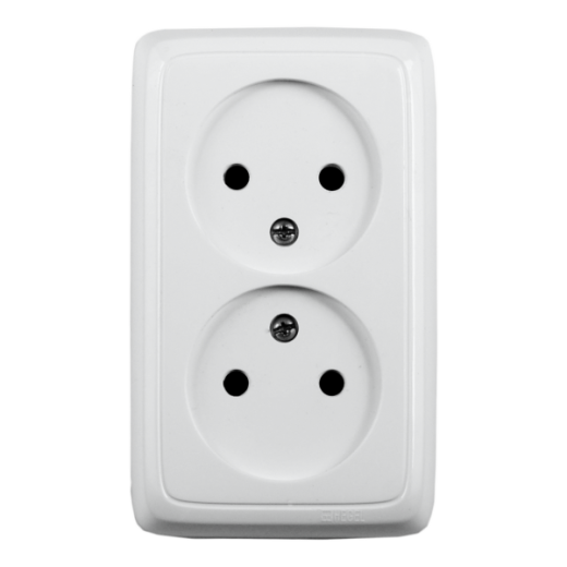 РА16-144 Розетка открытой установки, двухместная, со шторками, с изолирующей пластиной, цвет белый