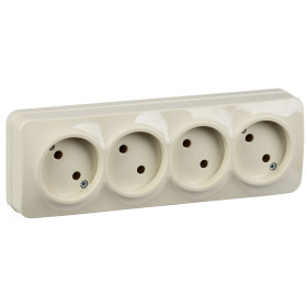 IEK GLORY РС24-2-ХК Розет. 4-ая без з/к о/у 10А GLORY кремовый