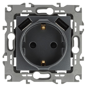 ЭРА Розетка Серия 12 12-4109-12 2P+E 16A-250В штор. с 2xUSB 5В-3А графит