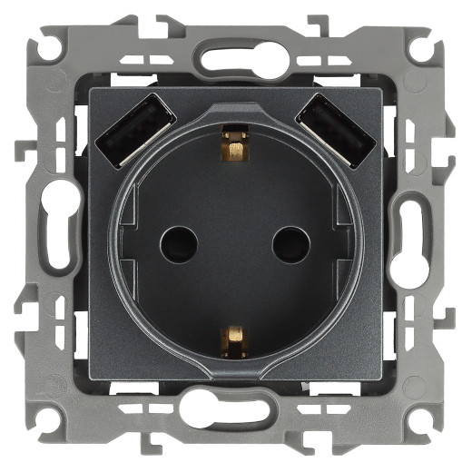 Розетка ЭРА Серия 12 12-4109-12 2P+E 16A-250В штор. с 2xUSB 5В-3А графит