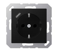 JUNG A Flow/A 550 Черный матовый Розетка с USB-зарядным устройством, тип С, SCHUKO