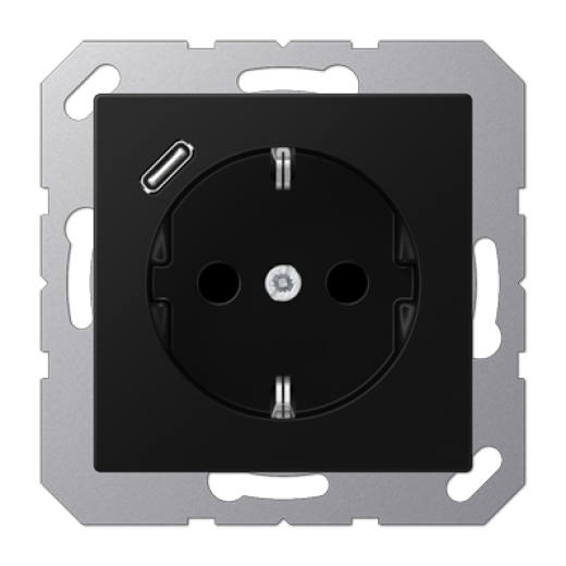 Розетка SCHUKO® с USB-зарядным устройством, тип С, термопласт, черный матовый