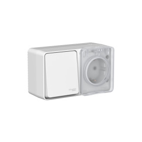 Systeme Electric AtlasDesign Profi54 Наруж Серый Блок: Роз. з/к со шт. 16А, Выкл.1-клав.10А