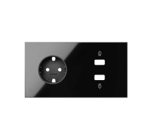 Simon 100 Черный глянец Кит 2 поста, фронт. Накладка на 1 розетку Schuko + 1 з/у 2хUSB