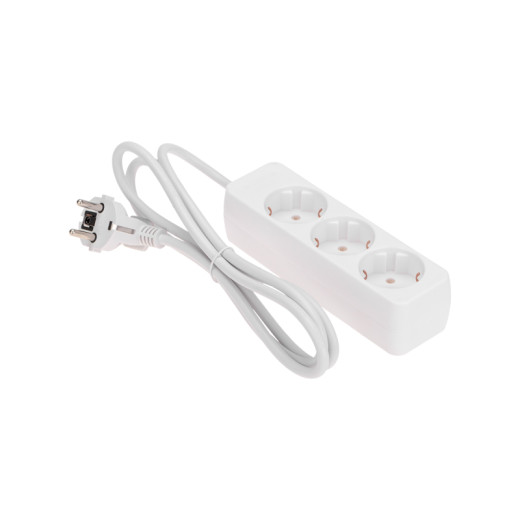 Удлинитель 3 гнезда, 1,5м, 3x0,75мм², с/з, белый PROconnect