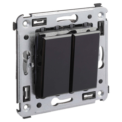 Переключатель двухклавишный в стену, Avanti, черный квадрат