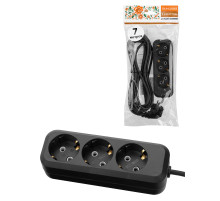 TDM Удлинитель 3 гнезда, 7 метров, с/з, 10 А, 2300 Вт, черный, НАРОДНЫЙ