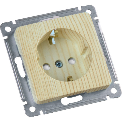 РС16-412-02 Розетка скрытой установки, одноместная, с заземляющим контактом, со шторкой, механизм, цвет сосна