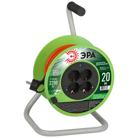 ЭРА Удлинитель силовой RP-4e-3х1.0-20m на пластиковой катушке c заземлением 4 розетки 20м ПВС 3х1мм2