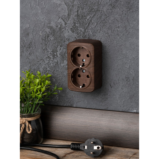 Розетка 2-местная ОП Минск 16А с заземлением тёмное дерево EKF