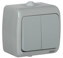 IEK Выключатель 2-клавишный для открытой установки ВС-20-2-0-A 10А IP54 AQUATIC