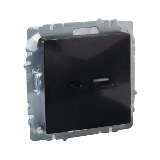 BRITE Роз. USB A+C 18Вт РЮ11-1-БрЧ черн. IEK