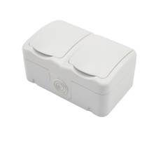 KRANZ Блок горизонтальный 2 розетки Mini OG IP54 с заземлением, о/у, белый
