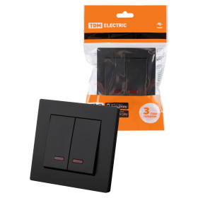 TDM Выключатель 2 кл. с подсветкой 10А черный 